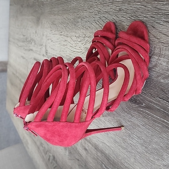 Christian Louboutin Mariniere Red Suede Gladiator Sandals Caged Strappy Heels - Picture 7 of 14